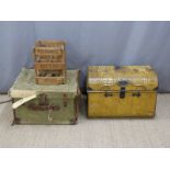 Vintage tin trunk with New Zealand shipping labels together with a further vintage trunk and a