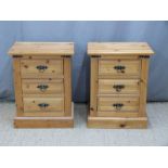 Pair of pine bedside chests of three drawers, W51 x D36 x H65cm