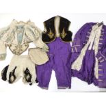 Child's purple frock coat and pantaloons with an early collared velvet outfit in the Jacobean
