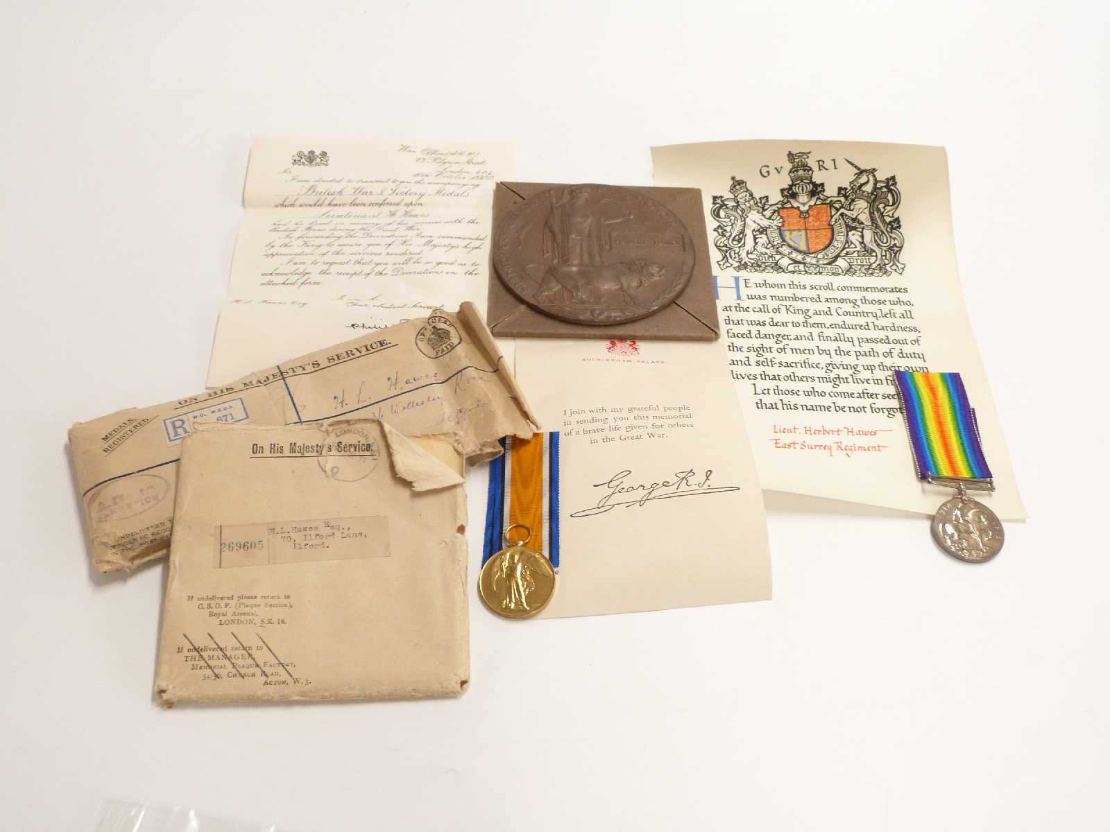 British Army WWI medal pair comprising War Medal and Victory Medal named to Lieut.H. Hawes East - Image 6 of 7