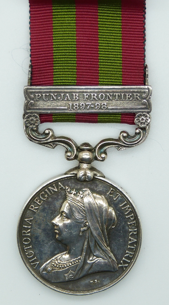 Victorian British Army Indian Medal with Punjab Frontier 1897-98 clasp named to 5361 Pvt. J. Dunn