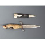 Hoof handle hunting knife, with sheath, marked with anchor & mirror finish to 10cm blade.