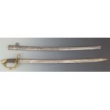 French 1821 pattern offices sword. Leather & wire grip with brass guard. blade length 77cm.