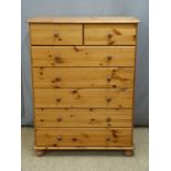 Pine chest of two over five drawers, W84 x D43 x H109cm