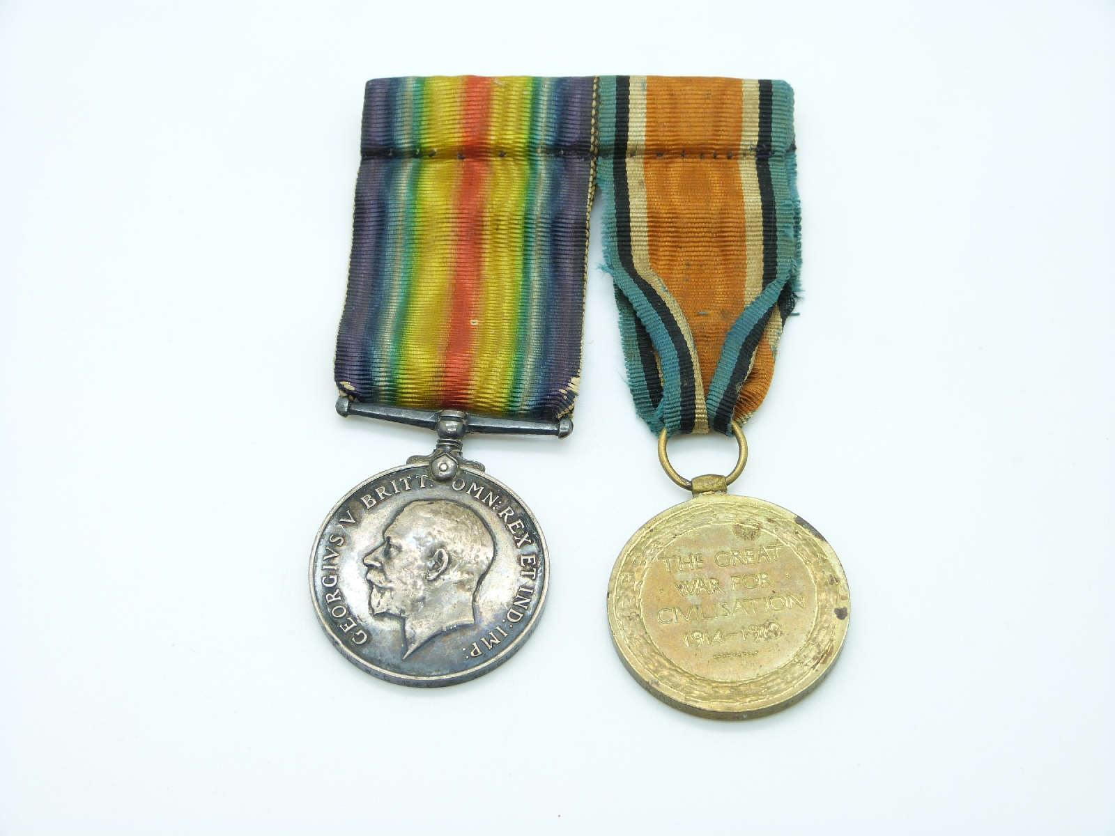 British Army WWI medal pair comprising War Medal and Victory Medal awarded to 52804 Pte. W.G.