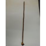 Carved and painted wooden walking stick with knop in the form of a pheasant, 130cm long.