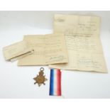 British Army WWI medal 1914/1915 Star named to Pte. W. Tootell Royal North Lancashire Regt with