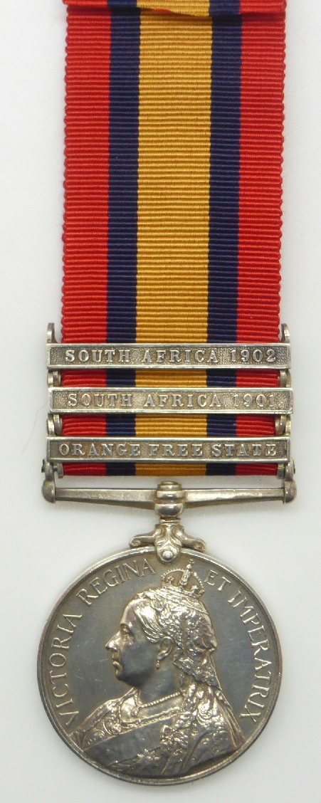 Victorian British Army Queen's South Africa Medal with three clasps South Africa 1902, South
