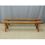 A pair of country style benches with jointed legs, L200 x H47cm