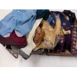 Suitcase of 1960's/70's vintage clothing including Sears suede and wool dress, waistcoats