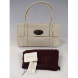 Mulberry white patent Spazzalato leather East West Bayswater handbags with metallic fittings,