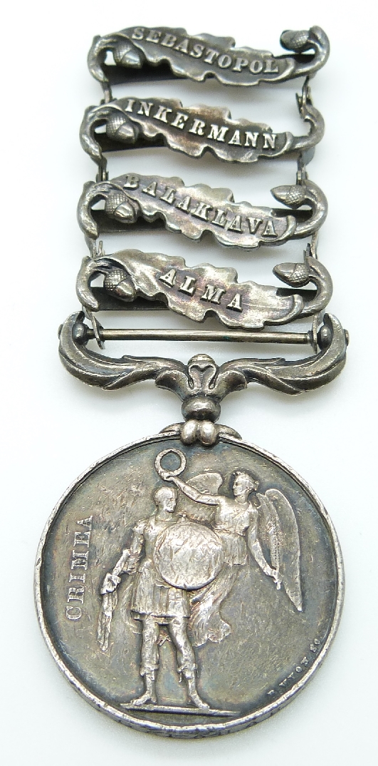 Victorian British Army Crimea Medal with four clasps for Sebastopol, Inkermann, Balaklava and Alma