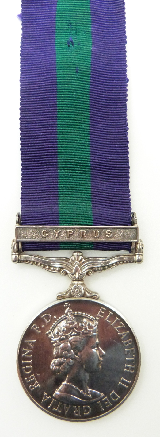 Elizabeth II British Army General Service Medal with Cyprus clasp named to 23334876 Pte A Toner K.