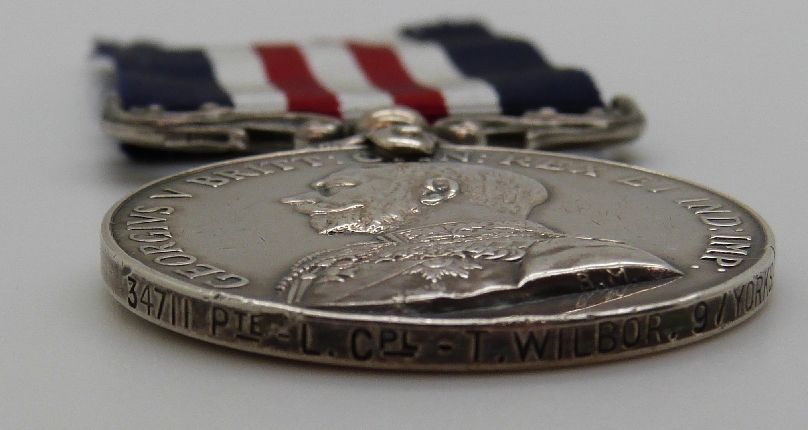 George V British Army Military Medal named to 34711 Pte L/Cpl T Wilbor 9/Yorkshire Light Infantry - Image 3 of 5