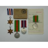 British Army WWII medals comprising 1939/45 Star, France and Germany Star, War Medal and Defence
