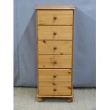 Tall pine chest of six drawers, W45 x D38 x H110cm