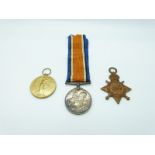 British Army WWI medal trio comprising 1914/1915 Star, War Medal and Victory Medal named to A.Sjt