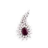 Ruby, diamond and platinum brooch