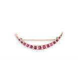 Victorian ruby and diamond crescent-shaped brooch