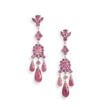 Pair of pink tourmaline chandelier ear drops