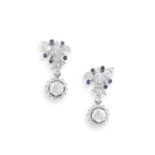 Pair of diamond and sapphire pendant earrings