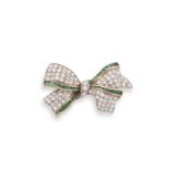 Diamond and emerald gold brooch