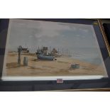Leslie Marsh, fishing boats on a shoreline, signed and dated 1979, watercolour, 36 x 53.5cm.