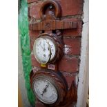 A Victorian carved oak novelty anchor form combined aneroid barometer and timepiece, 52.5cm high.