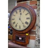 A late 19th century walnut and crossbanded drop dial wall clock, 11.5in painted circular dial.