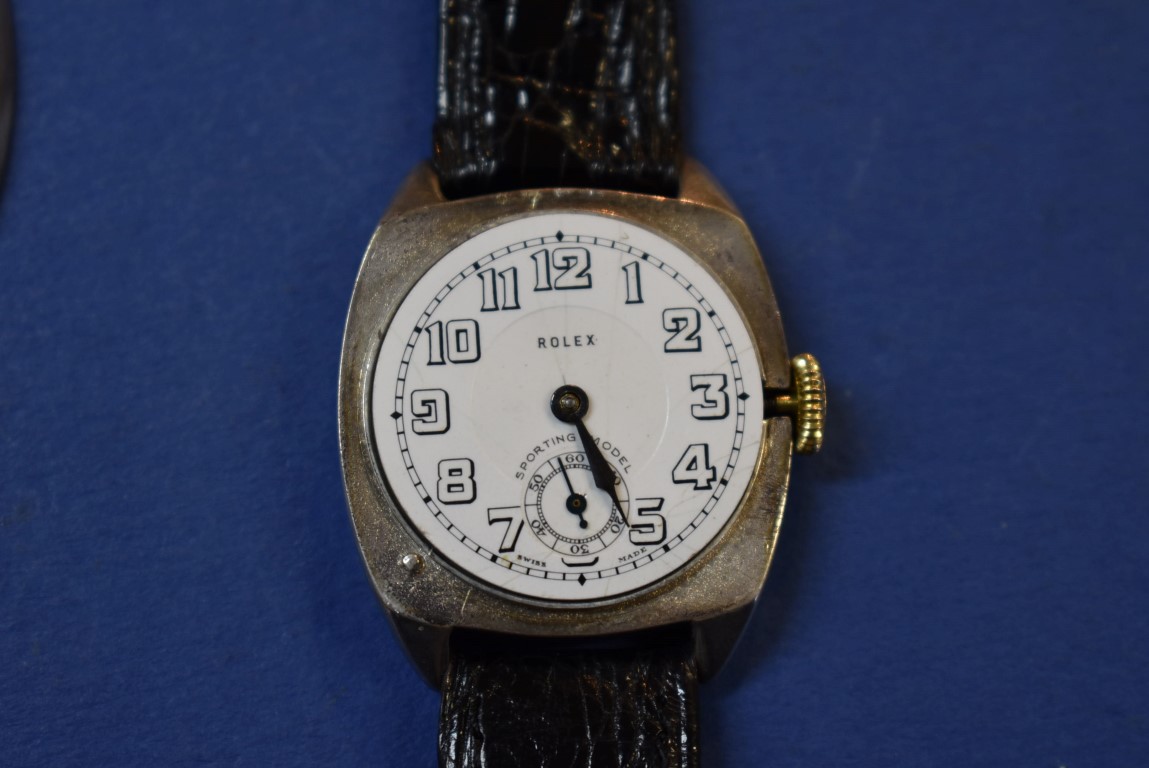 A 1927 Rolex Sporting Model silver gentleman's wristwatch, having black leather strap. - Image 14 of 14