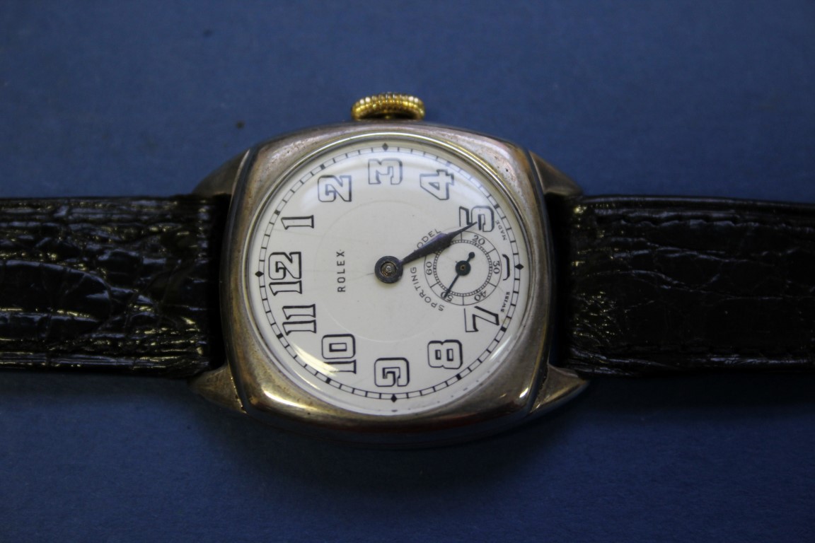 A 1927 Rolex Sporting Model silver gentleman's wristwatch, having black leather strap. - Image 3 of 14