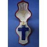 An early 19th century German lapis lazuli cross, having unmarked gold mount,