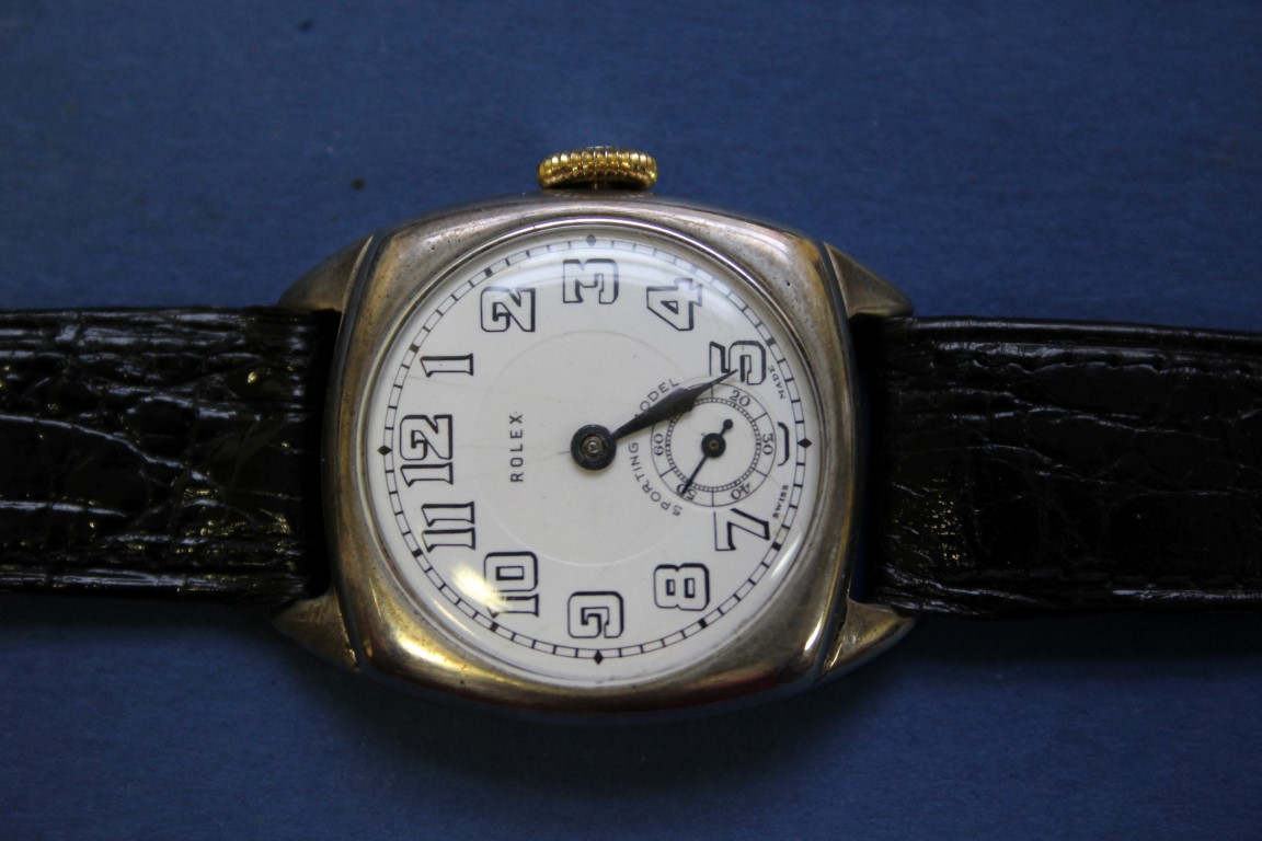 A 1927 Rolex Sporting Model silver gentleman's wristwatch, having black leather strap. - Image 4 of 14