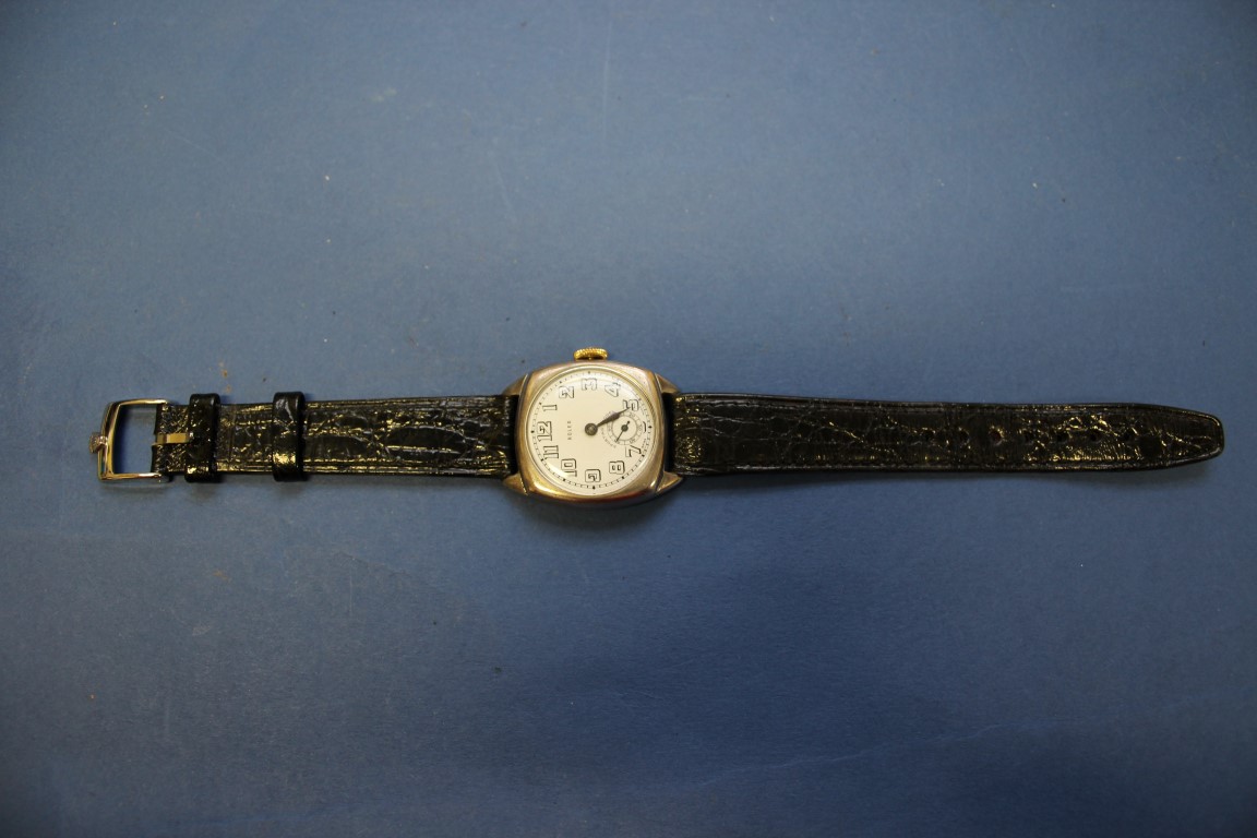 A 1927 Rolex Sporting Model silver gentleman's wristwatch, having black leather strap. - Image 2 of 14