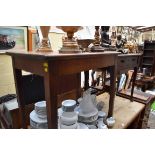 An antique French fruitwood single drawer side table, 84cm wide.