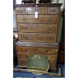 An 18th century walnut and feather banded chest on chest, 105cm wide.