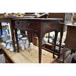 An 18th century mahogany single drawer side table, 75.5cm wide.