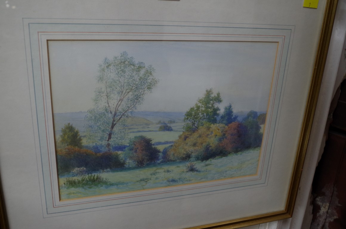 William E Evans, a rolling landscape, signed, watercolour, 22 x 32cm.