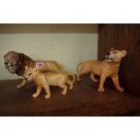 Beswick: lion-facing left, 2089; lioness-facing right, 2097; and lion cub-facing left, 2098.