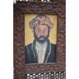 Eastern school, head and shoulder portrait of a man wearing a turban, oil on board, 15 x 10cm.