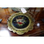 A Victorian papier-mache and brass swing handled tray, by Jennens & Bettridge,
