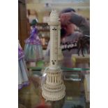 A Victorian Anglo-Indian carved ivory desk thermometer, 18.5cm high, (s.d.