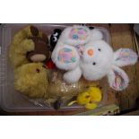 A small collection of teddy bears and similar, to include; a white plush rabbit.