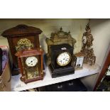 Six various clocks and timepieces, to include a green onyx and brass example.