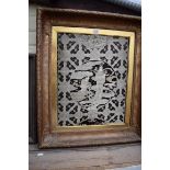 A gilt framed Oriental silk panel, 50 x 40cm.