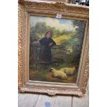 Richard Redgrave, a young girl and sheep by a country stile, signed and dated 1861, oil on canvas,