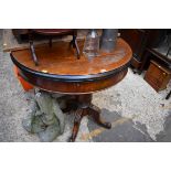 A 19th century walnut and ebonized demi lune card table, 90.5cm wide.