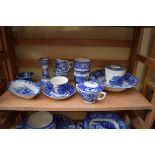 A collection of Abbey pattern blue and white ceramics.
