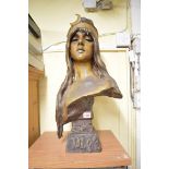 An Art Nouveau bronzed spelter head of 'Diane', 61.5cm high.