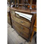 An early 19th century mahogany bow front chest of drawers, 105cm wide.